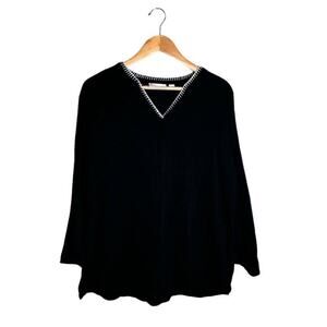 Coastal Tunic Top Kim Gravel Belle Beach Size Medium Black White Cotton V Neck